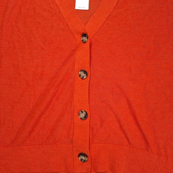 LOFT Women’s Orange Drop Shoulder V-Neck Button Down Cardigan Sweater Size M - Picture 5 of 12